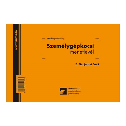 D.GEPJ.36/5, fekvő A5 100 lap szem&eacute;lyg&eacute;pj&aacute;rmű menetlev&eacute;l