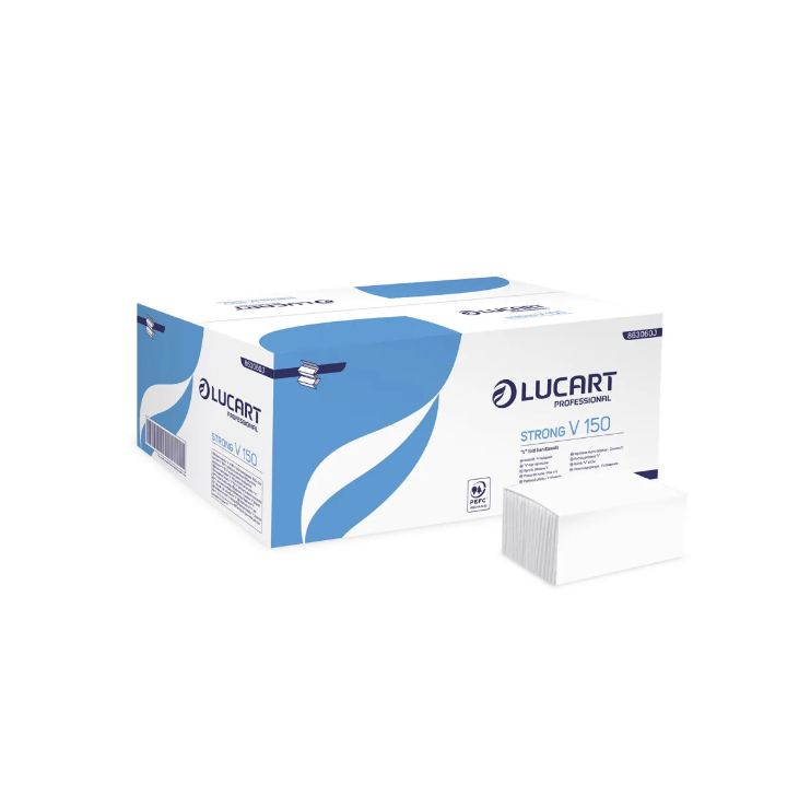 Lucart Strong V 150 20 csom/karton feh&eacute;r Zhajtott k&eacute;zt&ouml;rlő