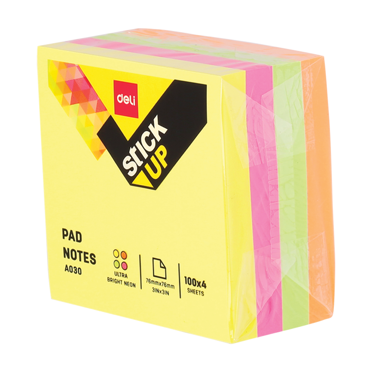 Deli Stick Up 4CN 76x76mm 4x100lap neon sz&iacute;nek &ouml;ntapad&oacute; jegyzett&ouml;mb