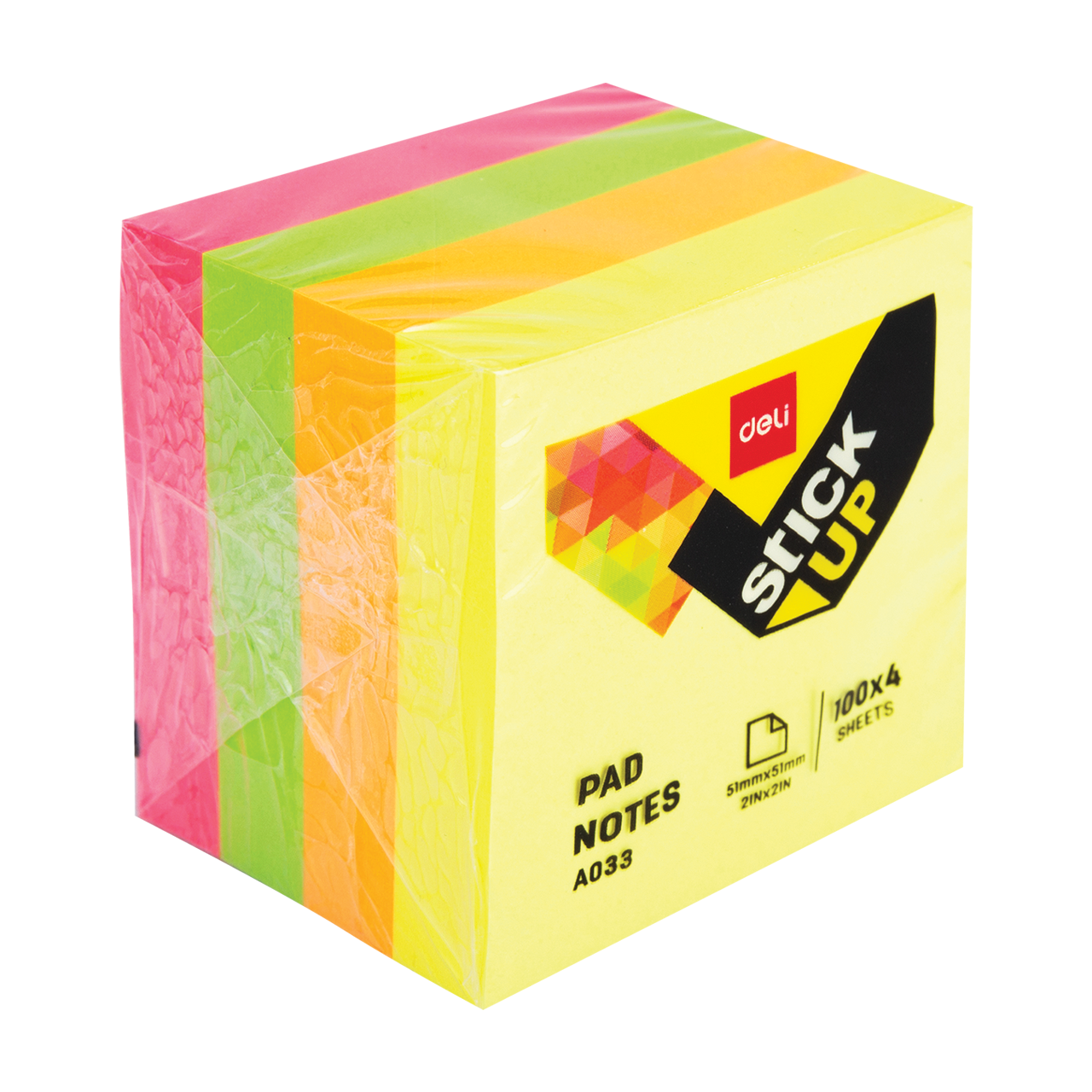 Deli Stick Up 4CN 51x51mm 4x100lap neon sz&iacute;nek &ouml;ntapad&oacute; jegyzett&ouml;mb
