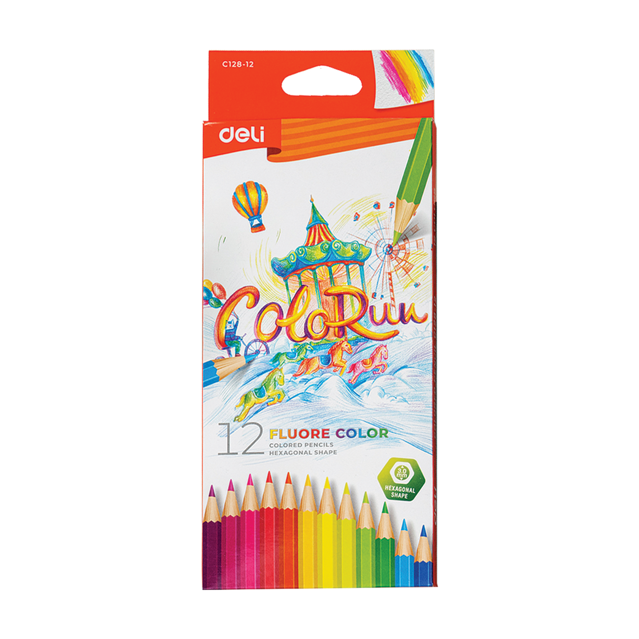 Deli ColoRun Fluo 12db-os pap&iacute;rdobozos sz&iacute;nesceruza k&eacute;szlet