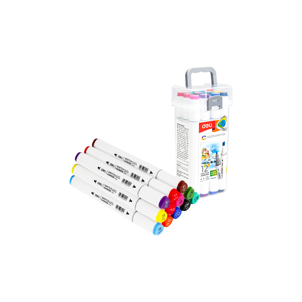 Deli Color Emotion 12 db-os k&eacute;tv&eacute;gű h&aacute;romsz&ouml;gletű sketch marker k&eacute;szlet