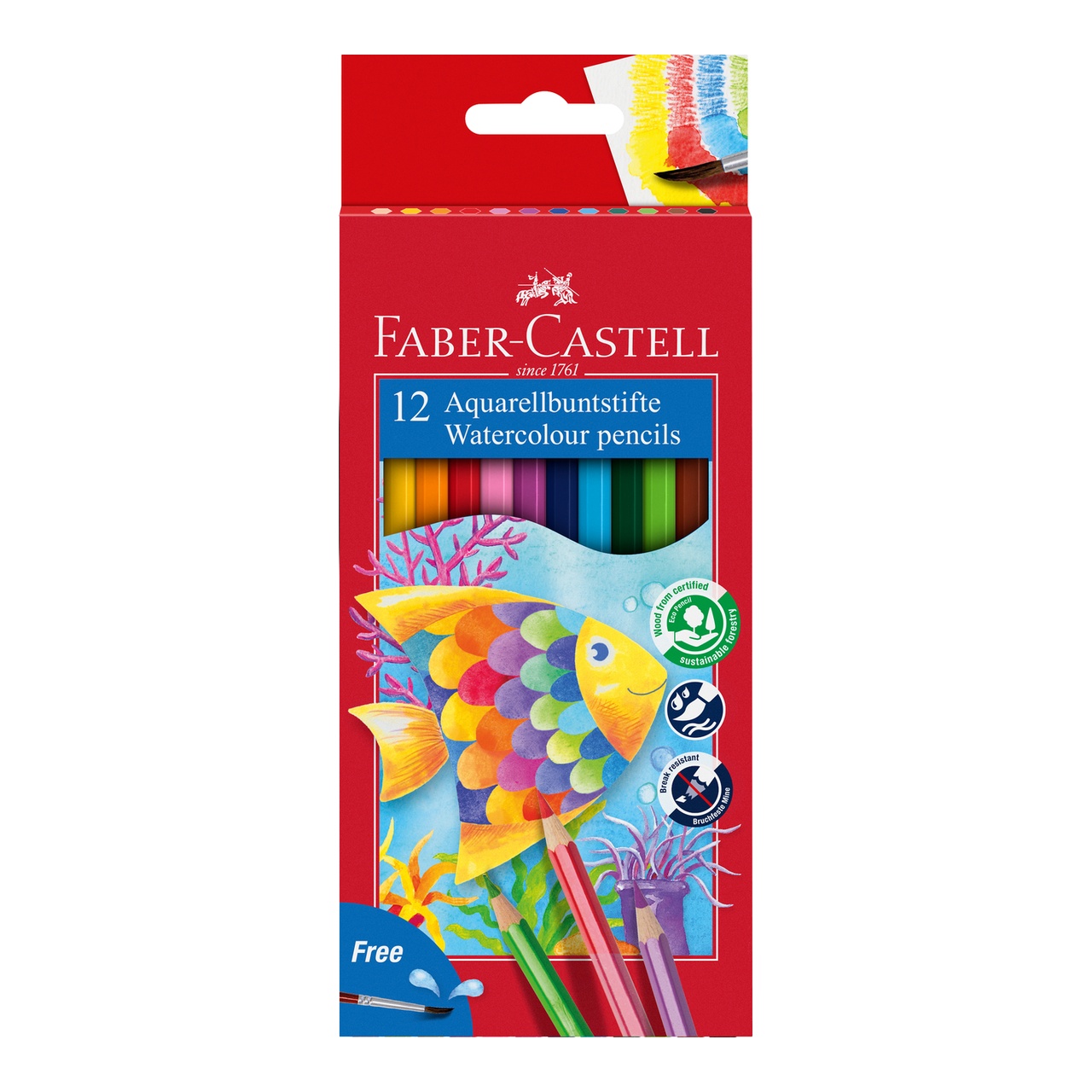 Faber-Castell Classic Colour akvarell 12db-os sz&iacute;nes ceruza k&eacute;szlet + ecset